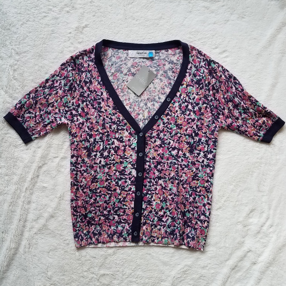 Anthro Sparrow Floral V-Neck Cardigan sz L